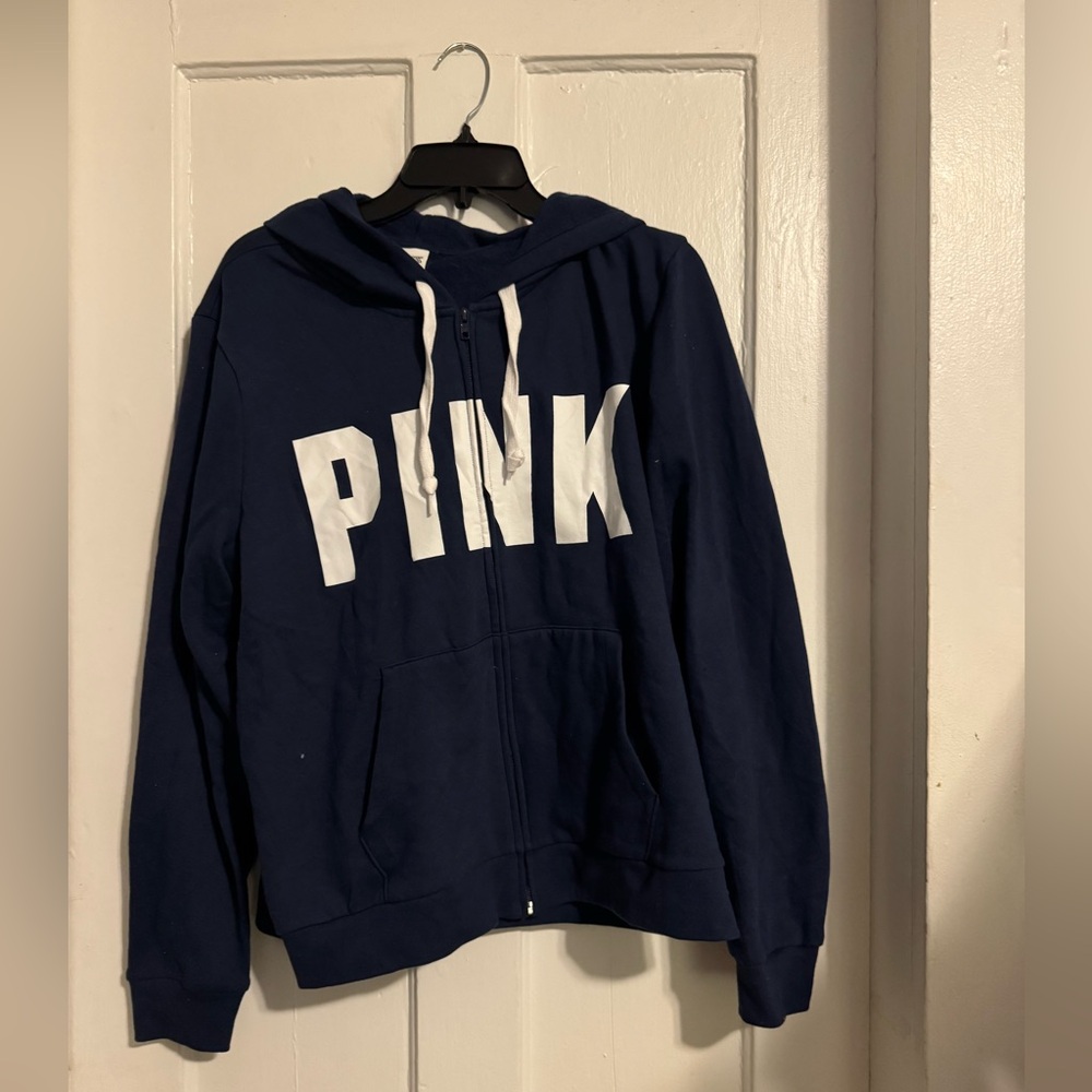 NWT XXL Navy blue Victoria secret pink zip up hoodie